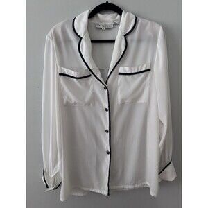 Oscar de la Renta Collectibles White Button‎ Down Blouse Shirt Size 8